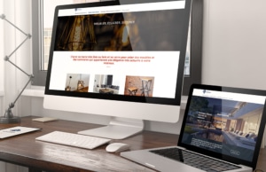 Page d'accueil site web sur écran imac